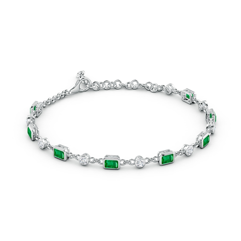 4x3mm AAA Emerald-Cut Emerald and Round Diamond Station Bracelet in White Gold - side 199