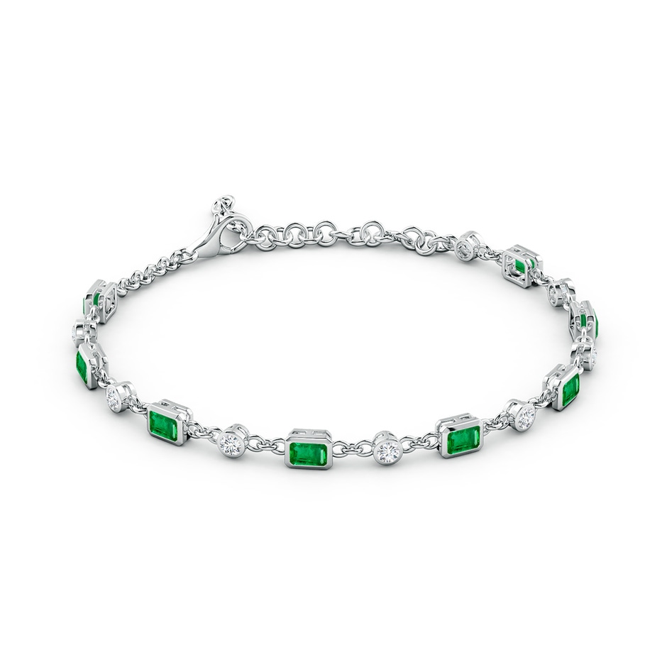 4x3mm AAA Emerald-Cut Emerald and Round Diamond Station Bracelet in White Gold side 199