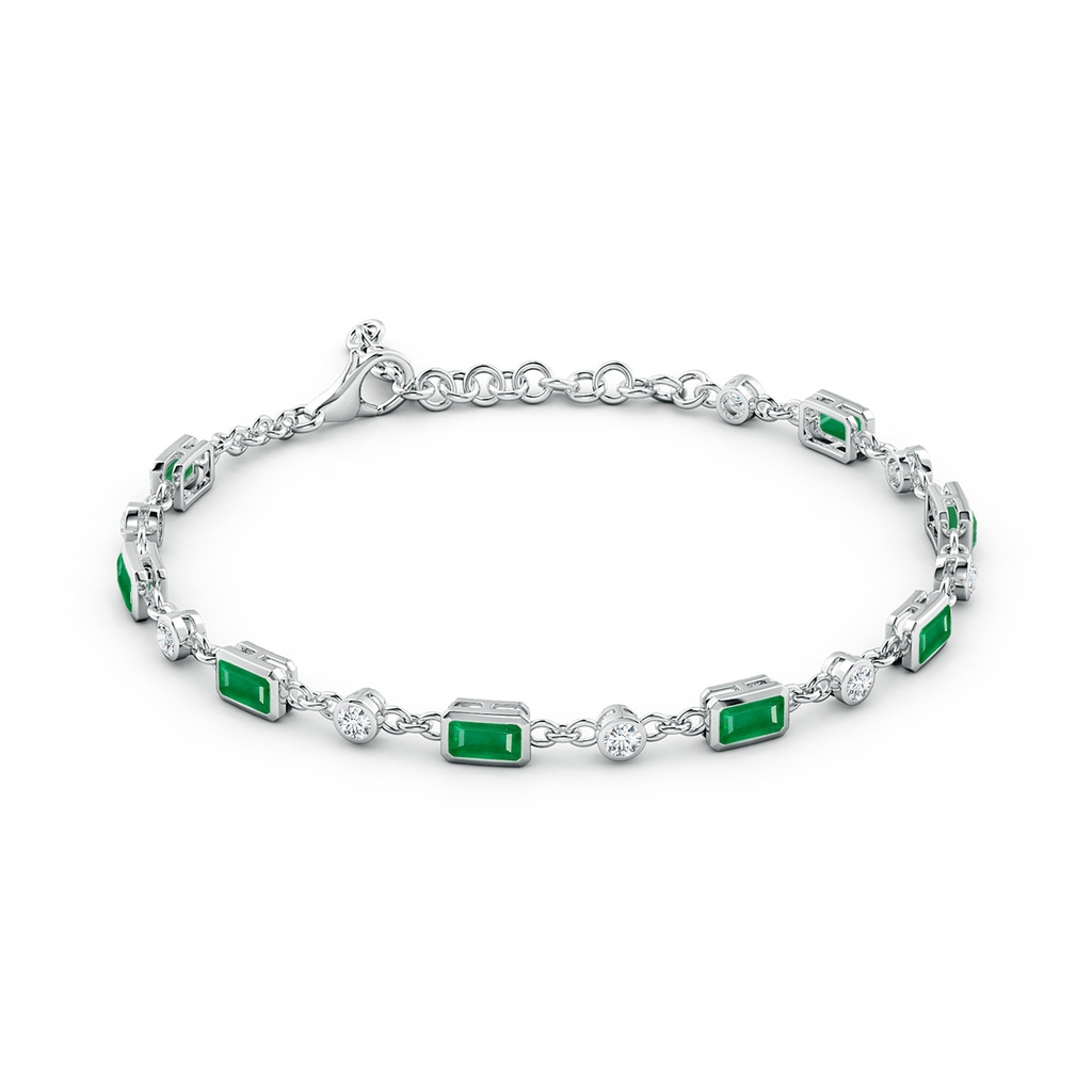 5x3mm AA Emerald-Cut Emerald and Round Diamond Station Bracelet in White Gold - side 199