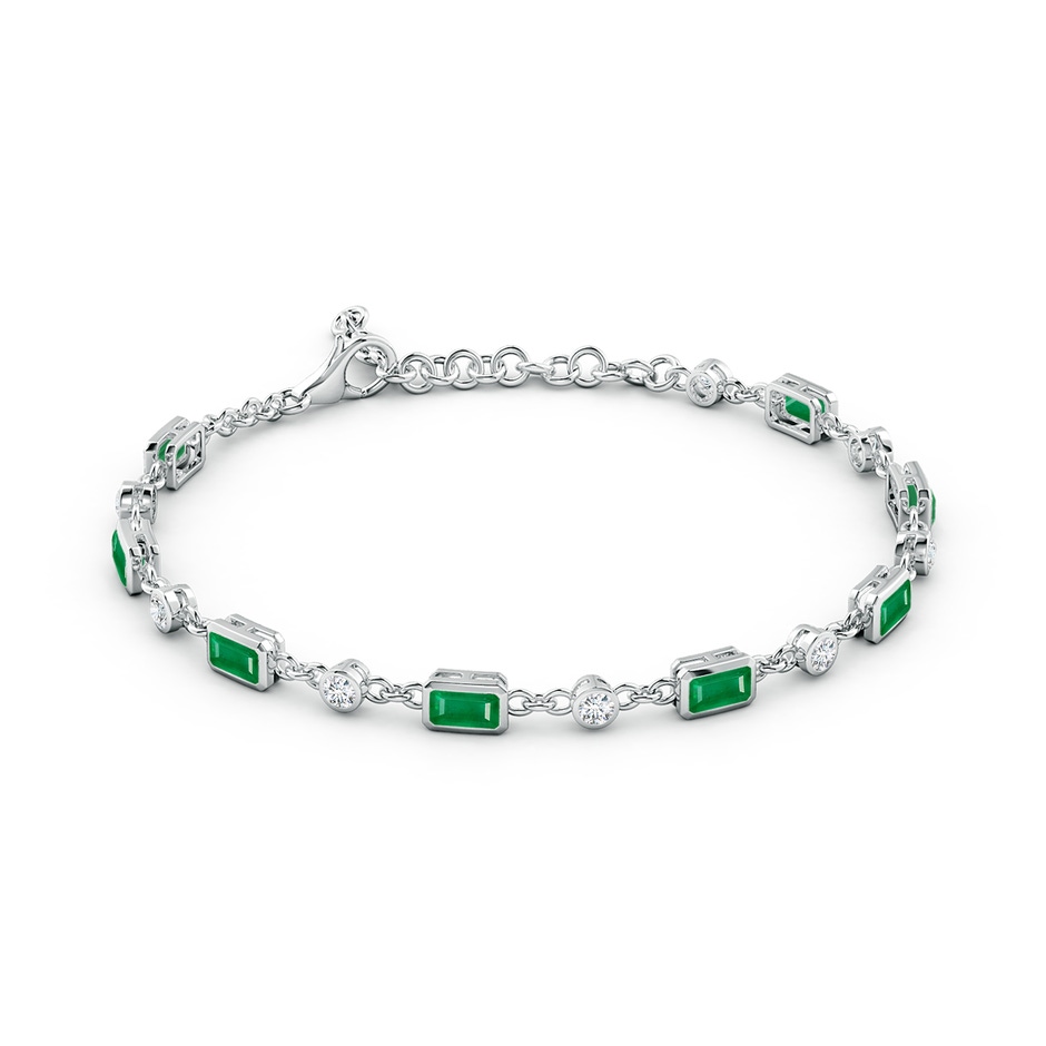 5x3mm AA Emerald-Cut Emerald and Round Diamond Station Bracelet in White Gold side 199