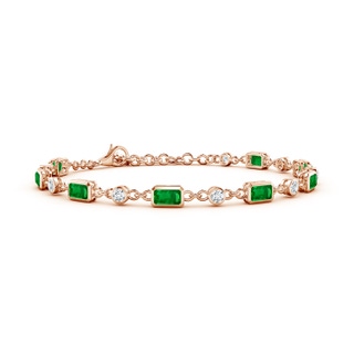 5x3mm AAAA Emerald-Cut Emerald and Round Diamond Station Bracelet in 18K Rose Gold