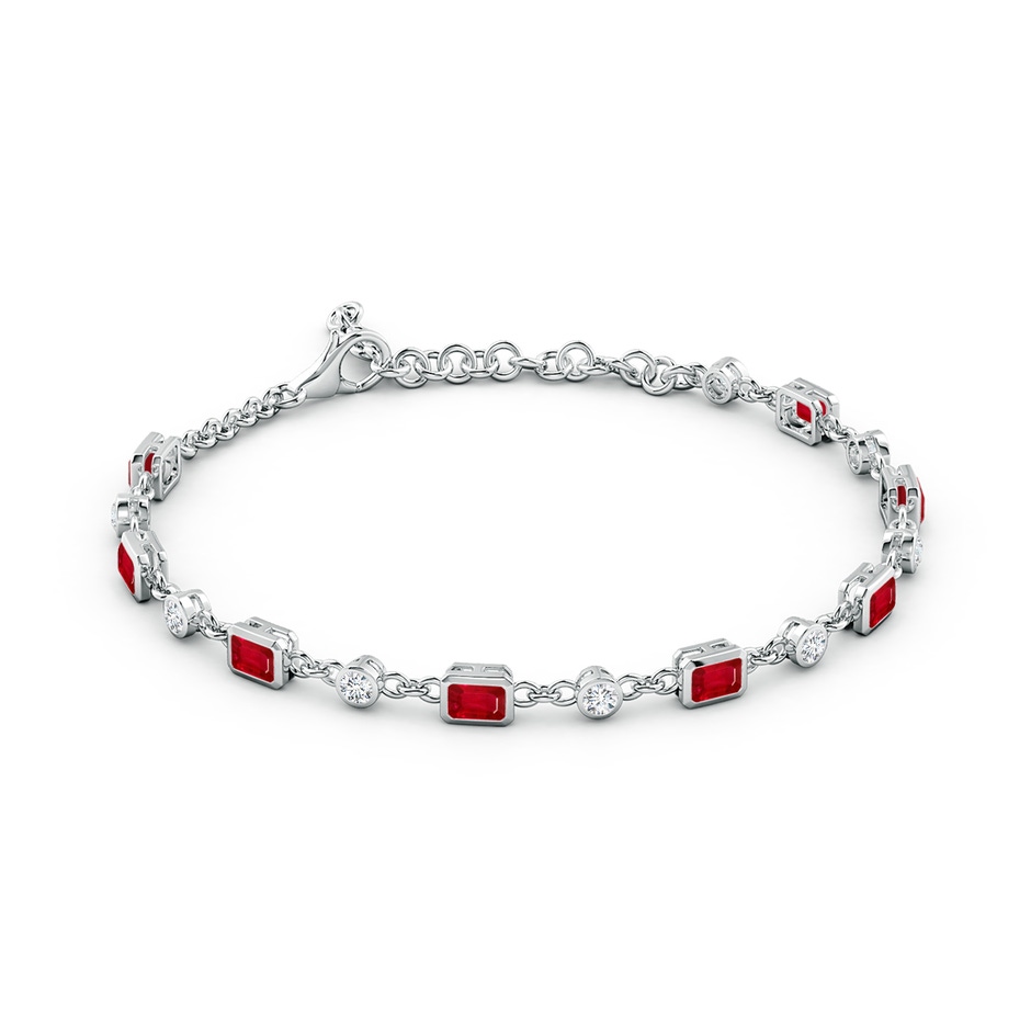 4x3mm AAA Emerald-Cut Ruby and Round Diamond Station Bracelet in White Gold side 199