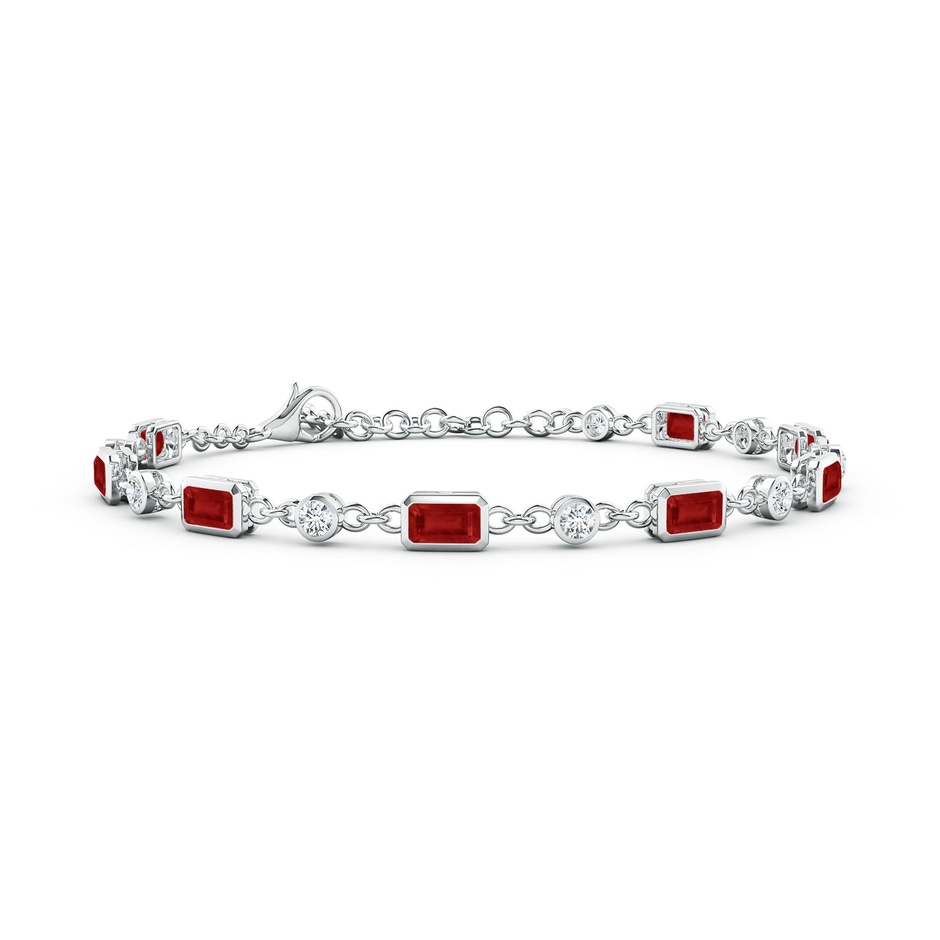 5x3mm AA Emerald-Cut Ruby and Round Diamond Station Bracelet in White Gold 