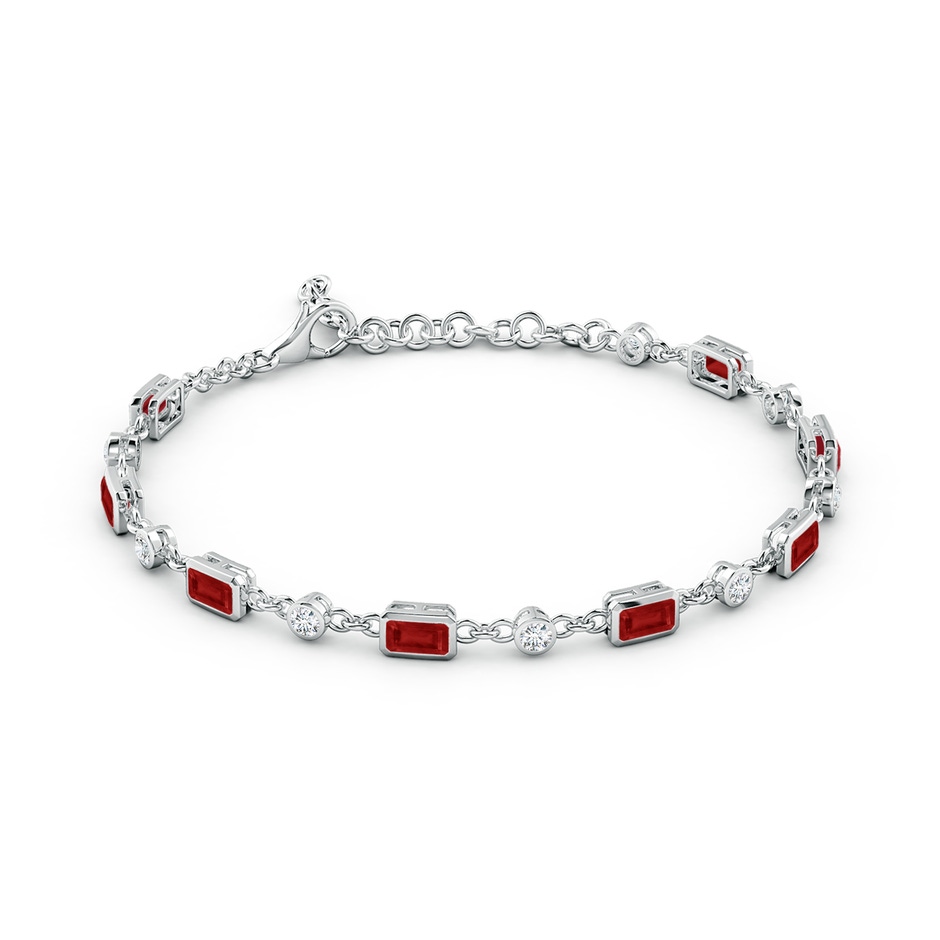 5x3mm AA Emerald-Cut Ruby and Round Diamond Station Bracelet in White Gold side 199