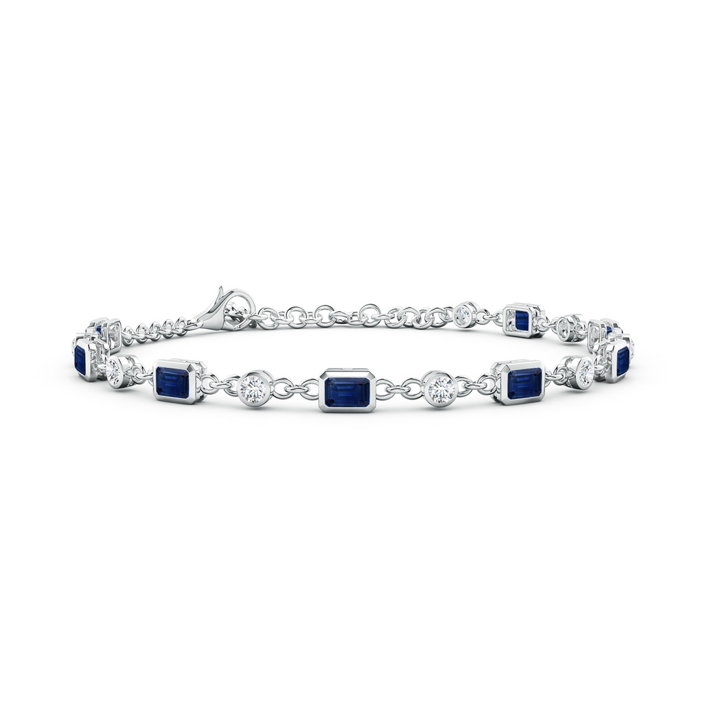 4x3mm AAA Emerald-Cut Blue Sapphire and Round Diamond Station Bracelet in White Gold