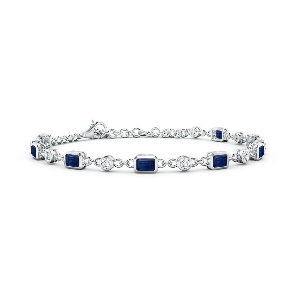 4x3mm AAA Emerald-Cut Blue Sapphire and Round Diamond Station Bracelet in White Gold 