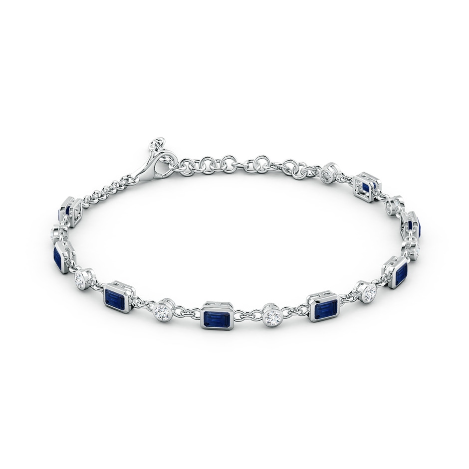 4x3mm AAA Emerald-Cut Blue Sapphire and Round Diamond Station Bracelet in White Gold side 199