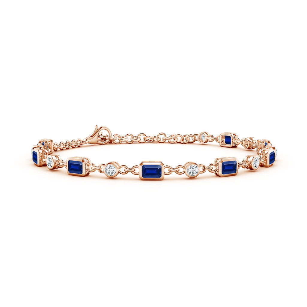 4x3mm AAAA Emerald-Cut Blue Sapphire and Round Diamond Station Bracelet in Rose Gold