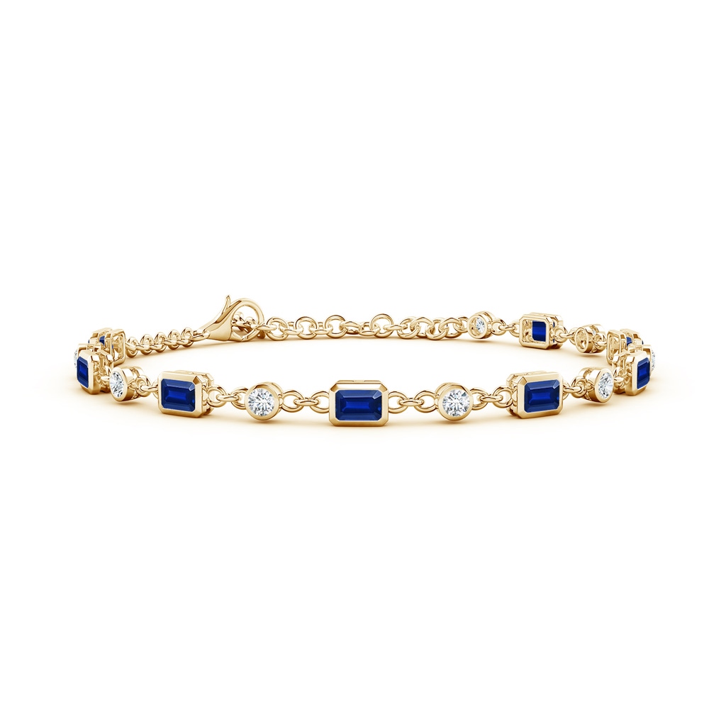 4x3mm Lab-Grown Emerald-Cut Blue Sapphire and Round Diamond Station Bracelet in Yellow Gold