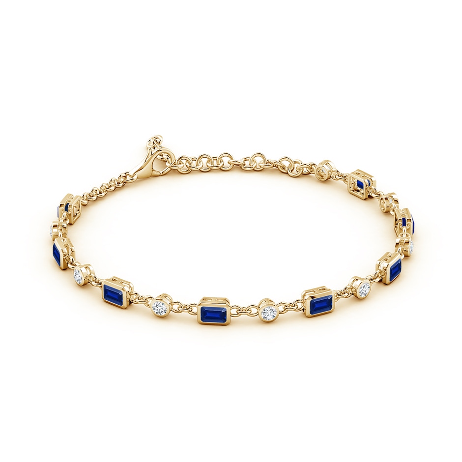 4x3mm Lab-Grown Emerald-Cut Blue Sapphire and Round Diamond Station Bracelet in Yellow Gold side 199