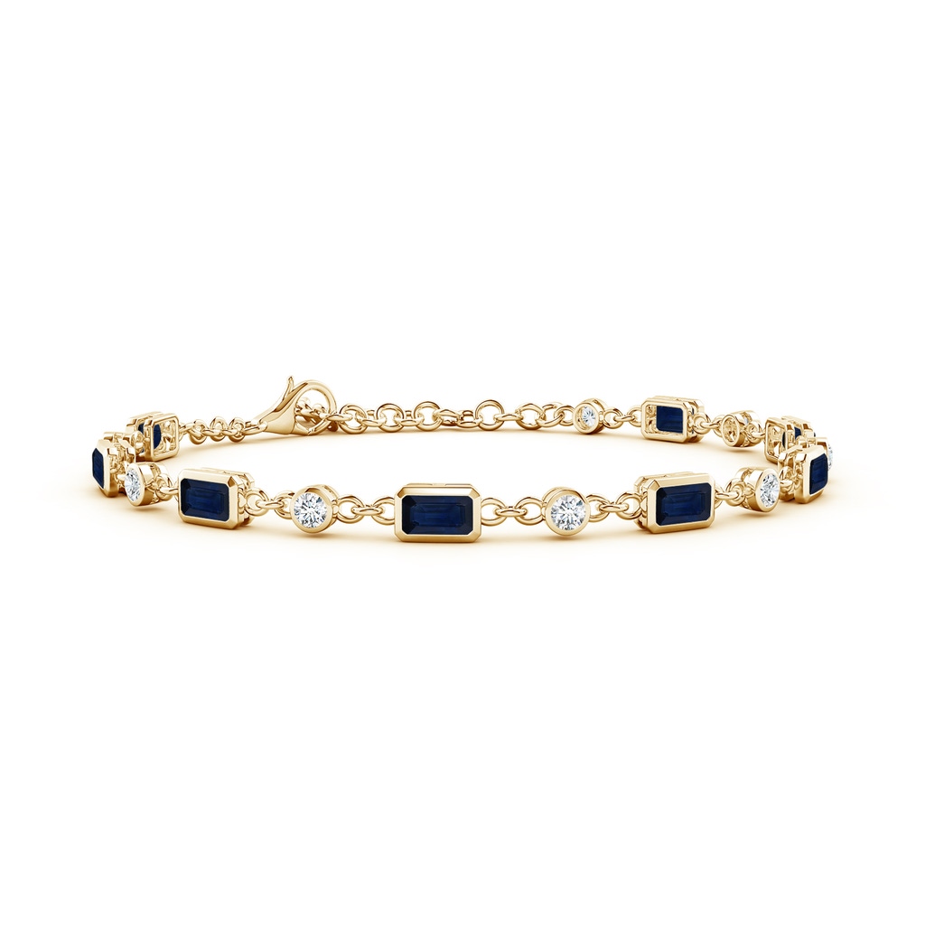 5x3mm AA Emerald-Cut Blue Sapphire and Round Diamond Station Bracelet in Yellow Gold