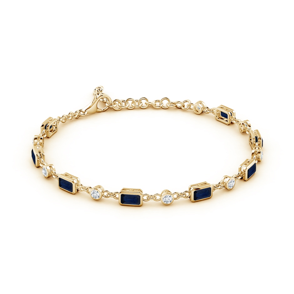 5x3mm AA Emerald-Cut Blue Sapphire and Round Diamond Station Bracelet in Yellow Gold side 199