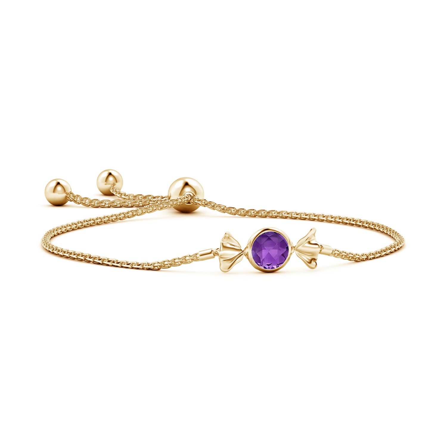 6mm AAA Sweet Treats Round Amethyst Candy Bracelet in Yellow Gold