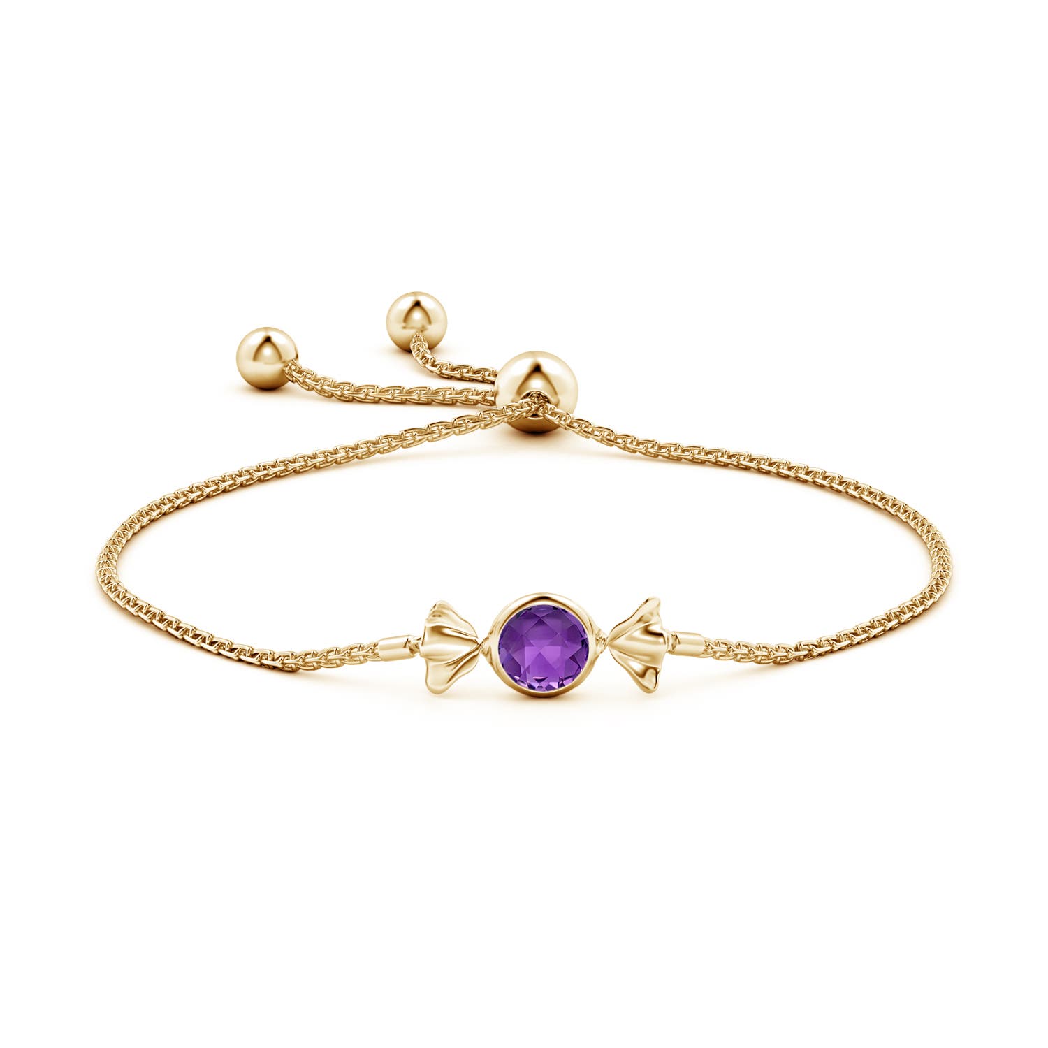 6mm AAA Sweet Treats Round Amethyst Candy Bracelet in Yellow Gold