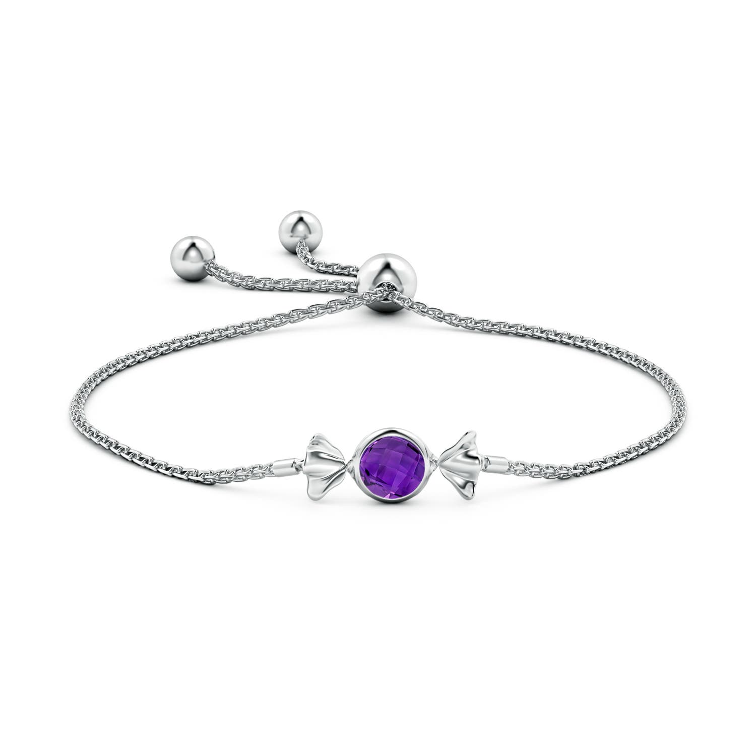6mm AAAA Sweet Treats Round Amethyst Candy Bracelet in White Gold - side 2