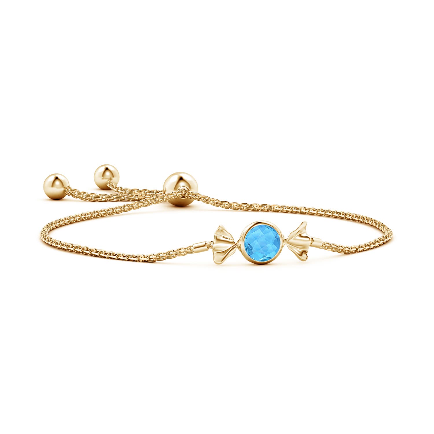6mm AAA Sweet Treats Round Swiss Blue Topaz Candy Bracelet in Yellow Gold