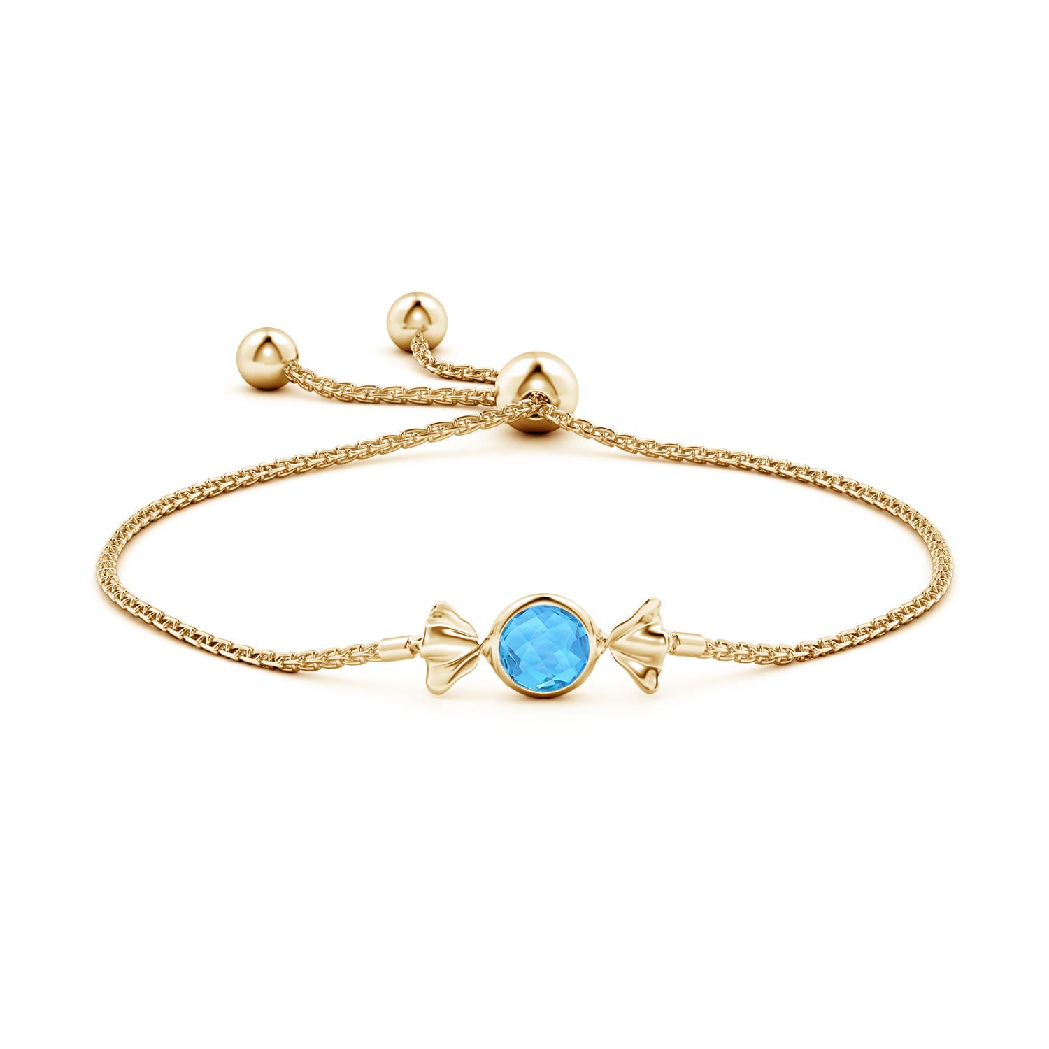 6mm AAA Sweet Treats Round Swiss Blue Topaz Candy Bracelet in Yellow Gold