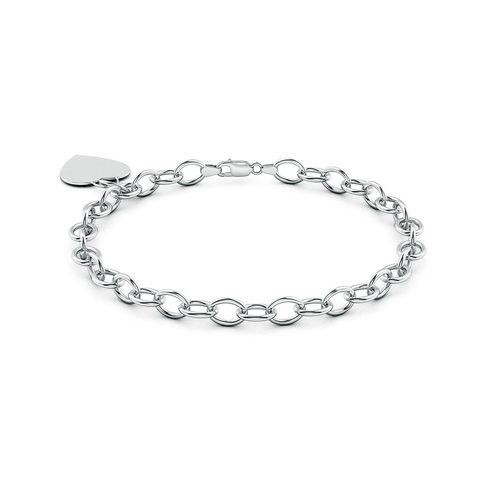 Lobster Claw 75 Heart Charm Chain Bracelet in White Gold 