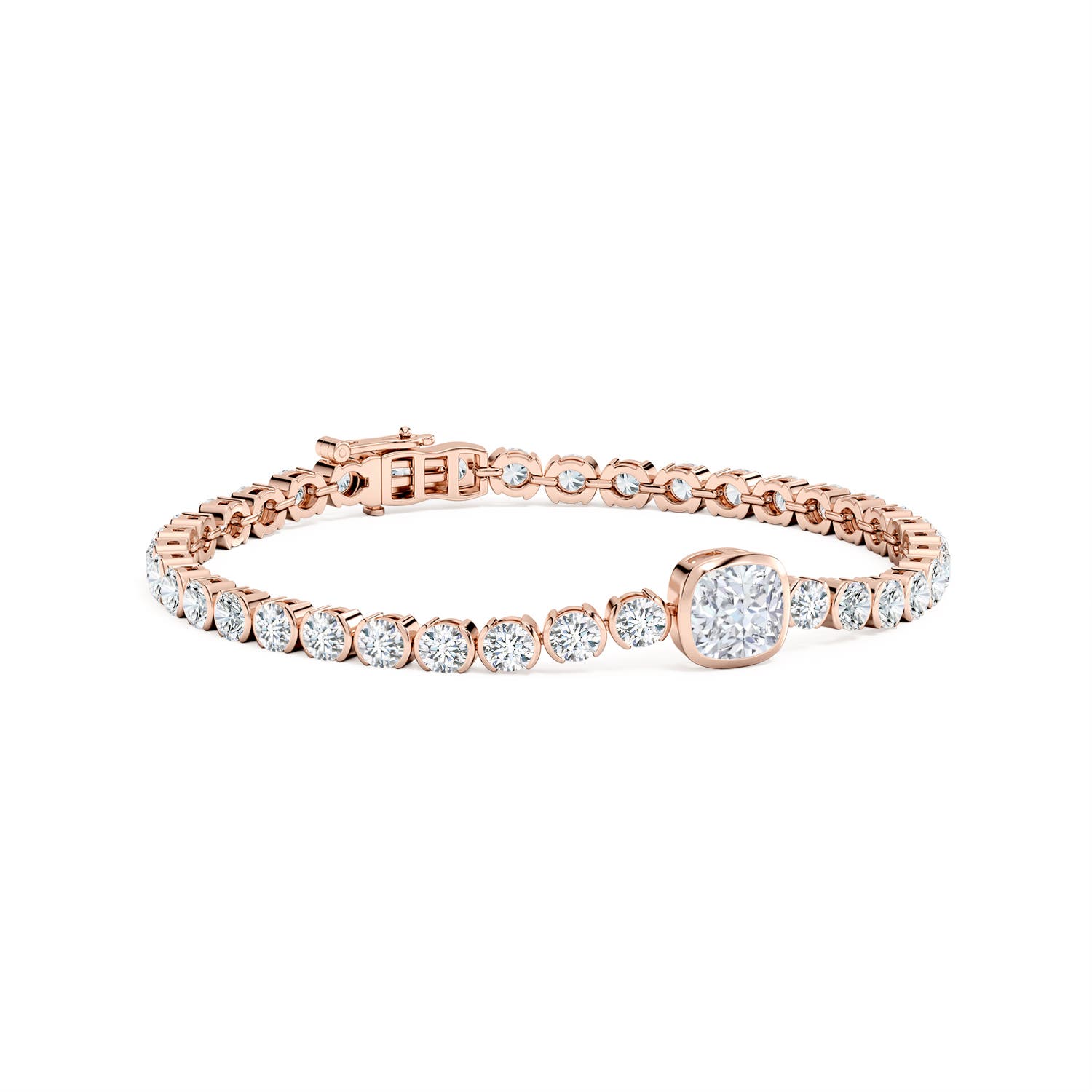 6mm GVS2 Bezel-Set Cushion Diamond Tennis Bracelet in Rose Gold