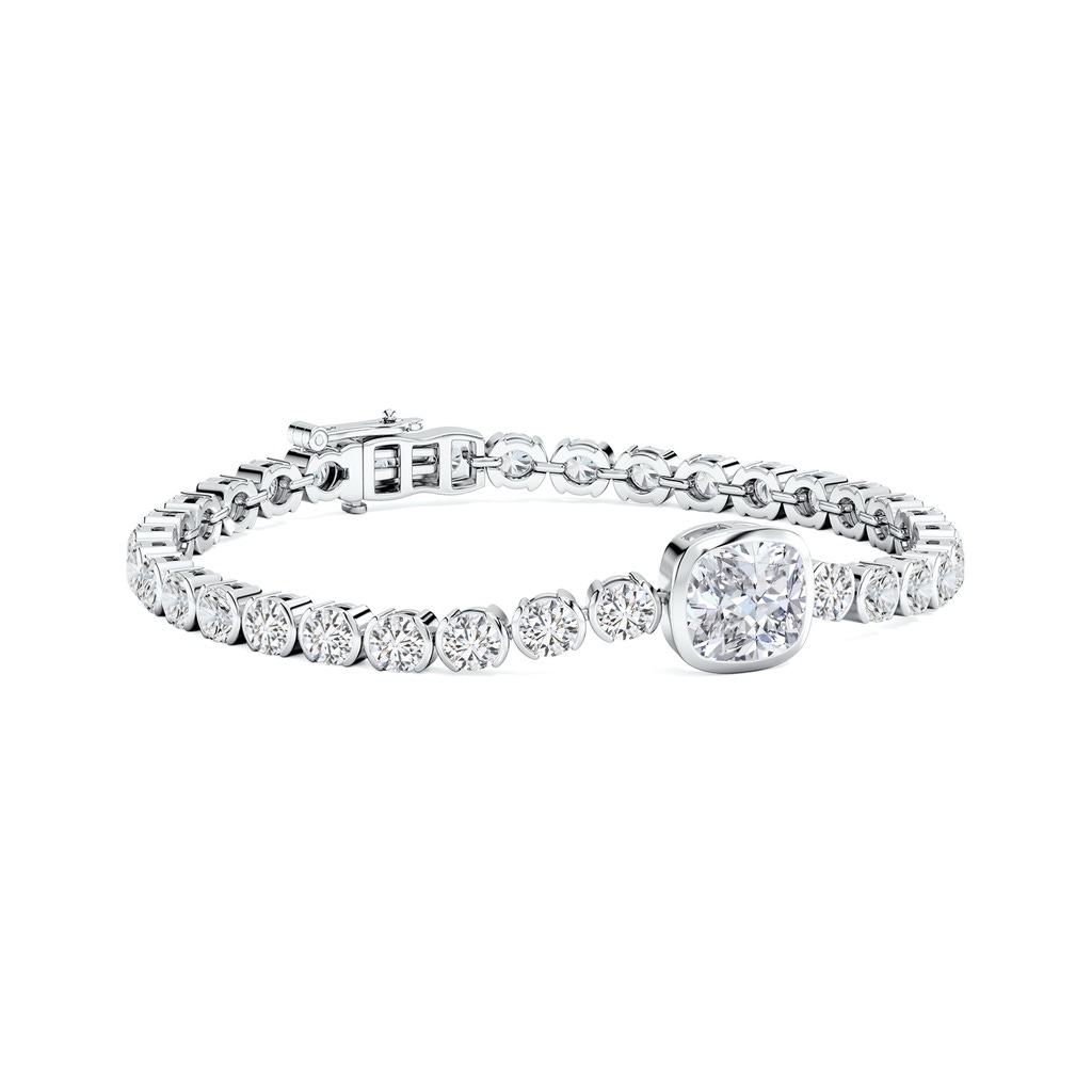 8mm HSI2 Bezel-Set Cushion Diamond Tennis Bracelet in White Gold