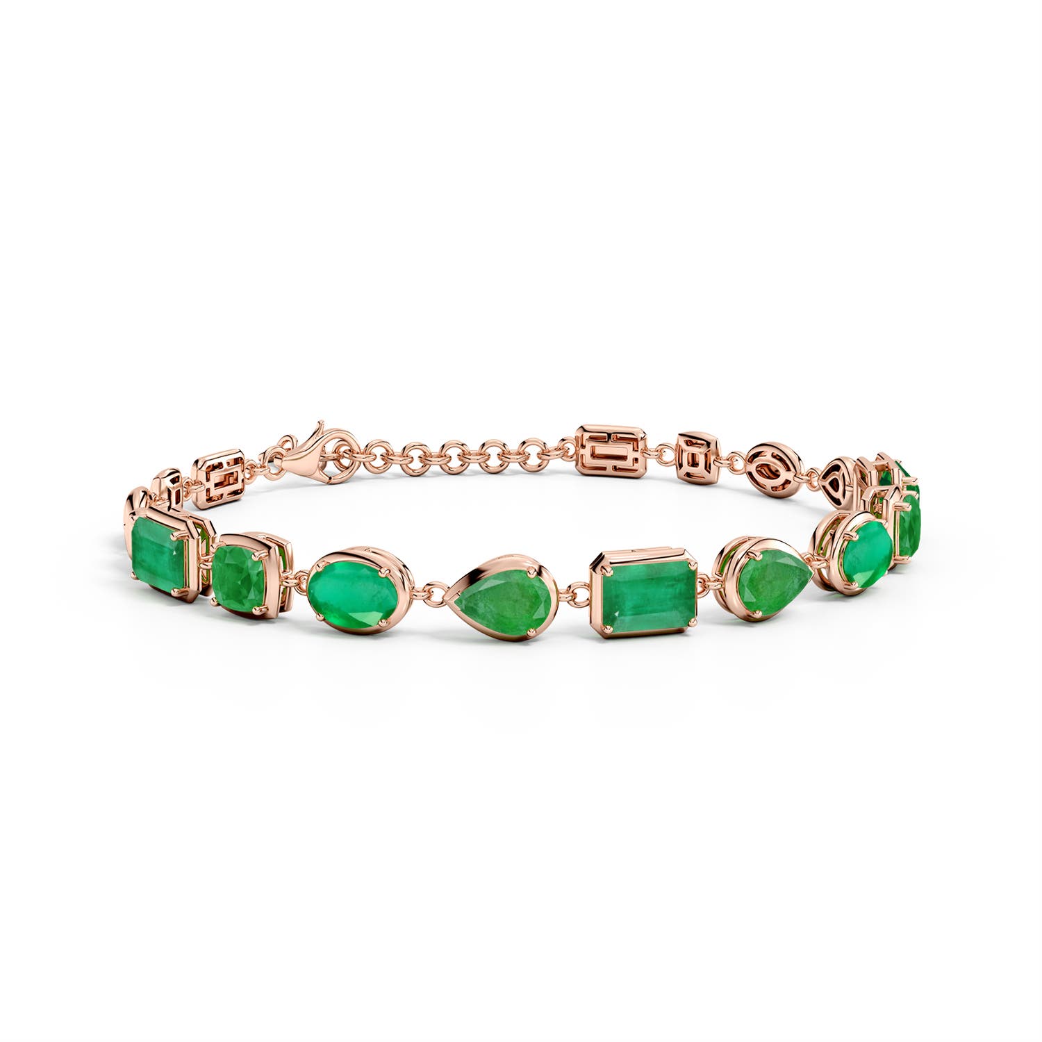 7x5mm A Multi-Shape Emerald Adjustable Chain Bracelet in Rose Gold
