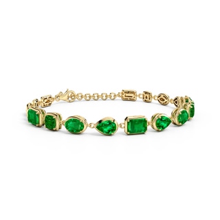 7x5mm AAAA Multi-Shape Emerald Adjustable Chain Bracelet in 18K Yellow Gold