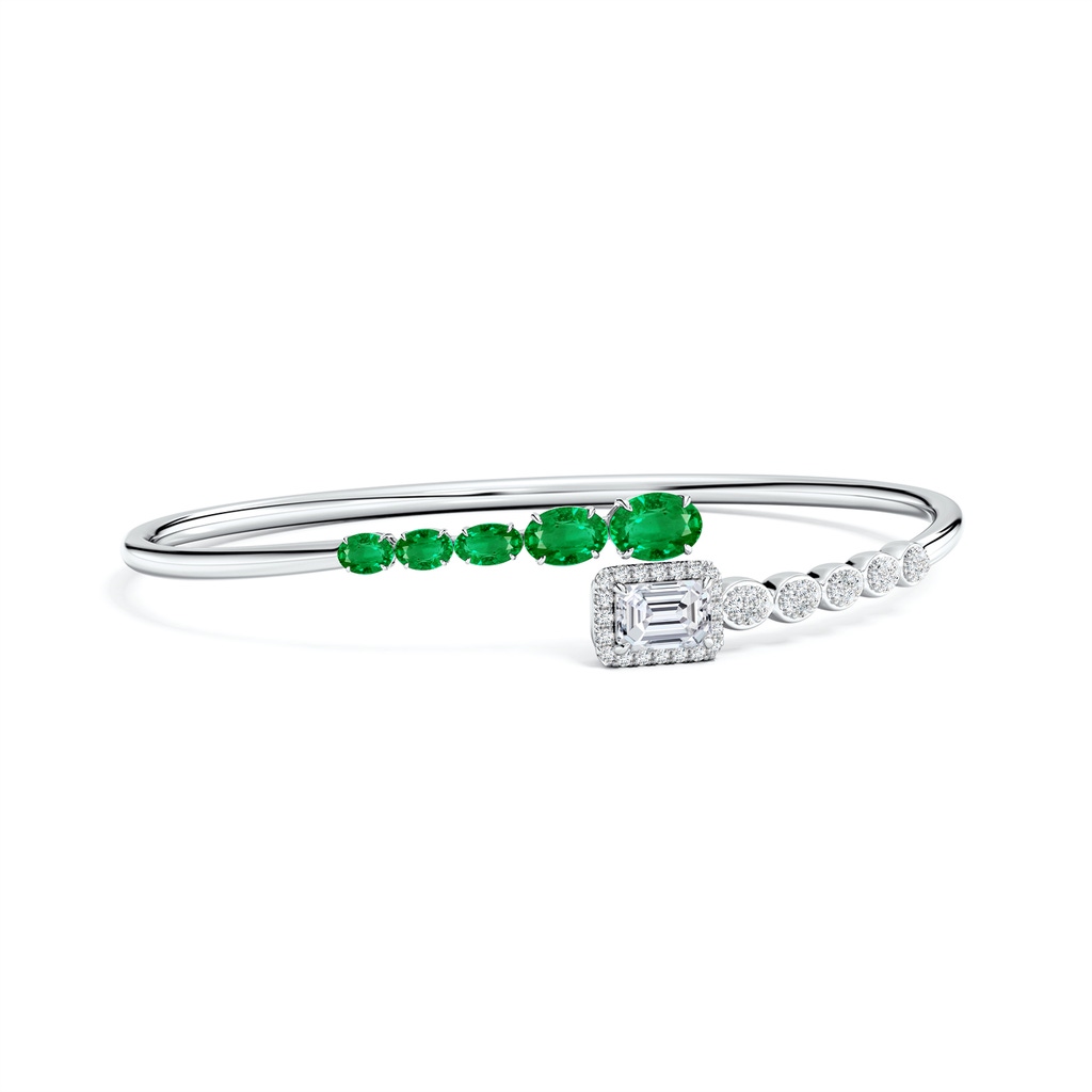 7x5mm AAA Oval Emerald and Emerald-Cut Diamond Open Bangle in White Gold