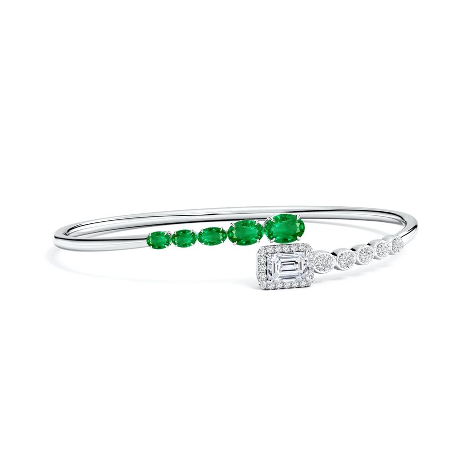 7x5mm AAA Oval Emerald and Emerald-Cut Diamond Open Bangle in White Gold 