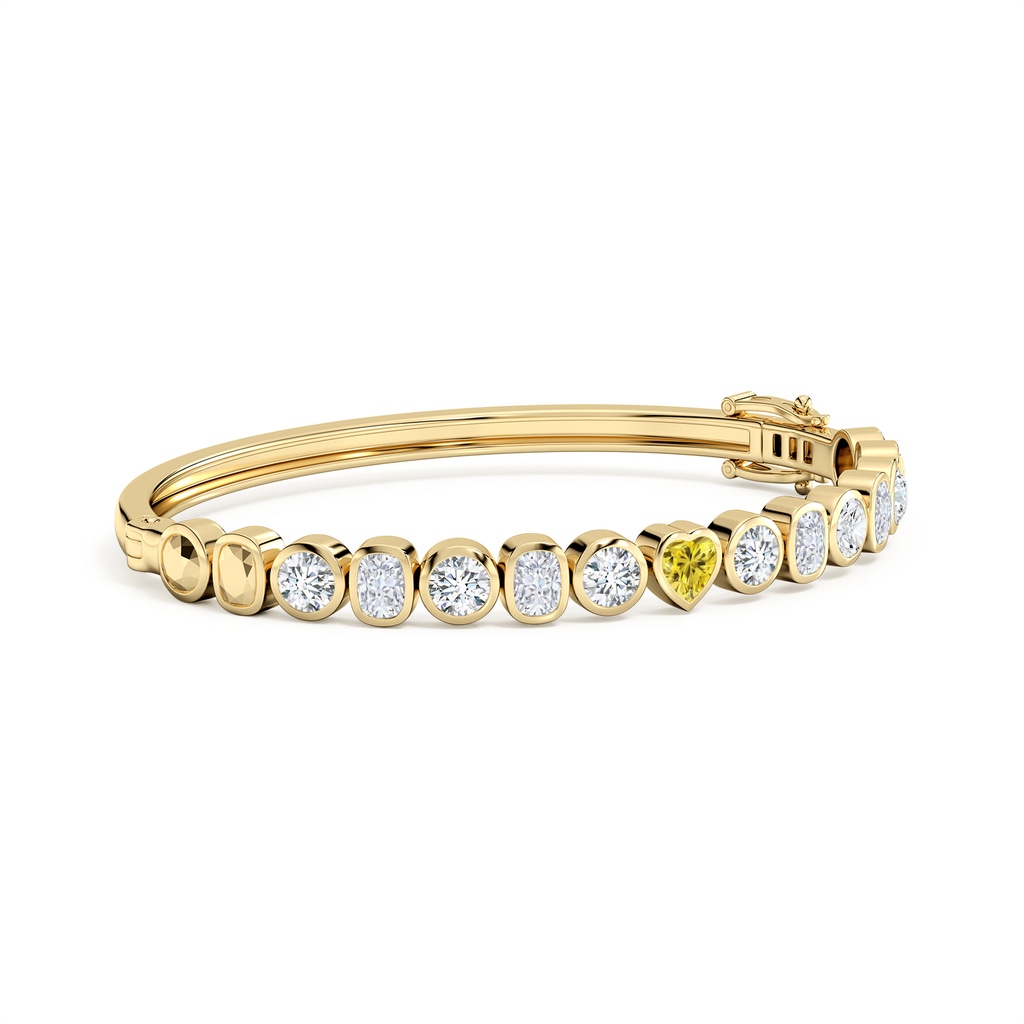 5mm AAAA Bezel-Set Multi-Shape Yellow and White Diamond Bangle in 10K Yellow Gold