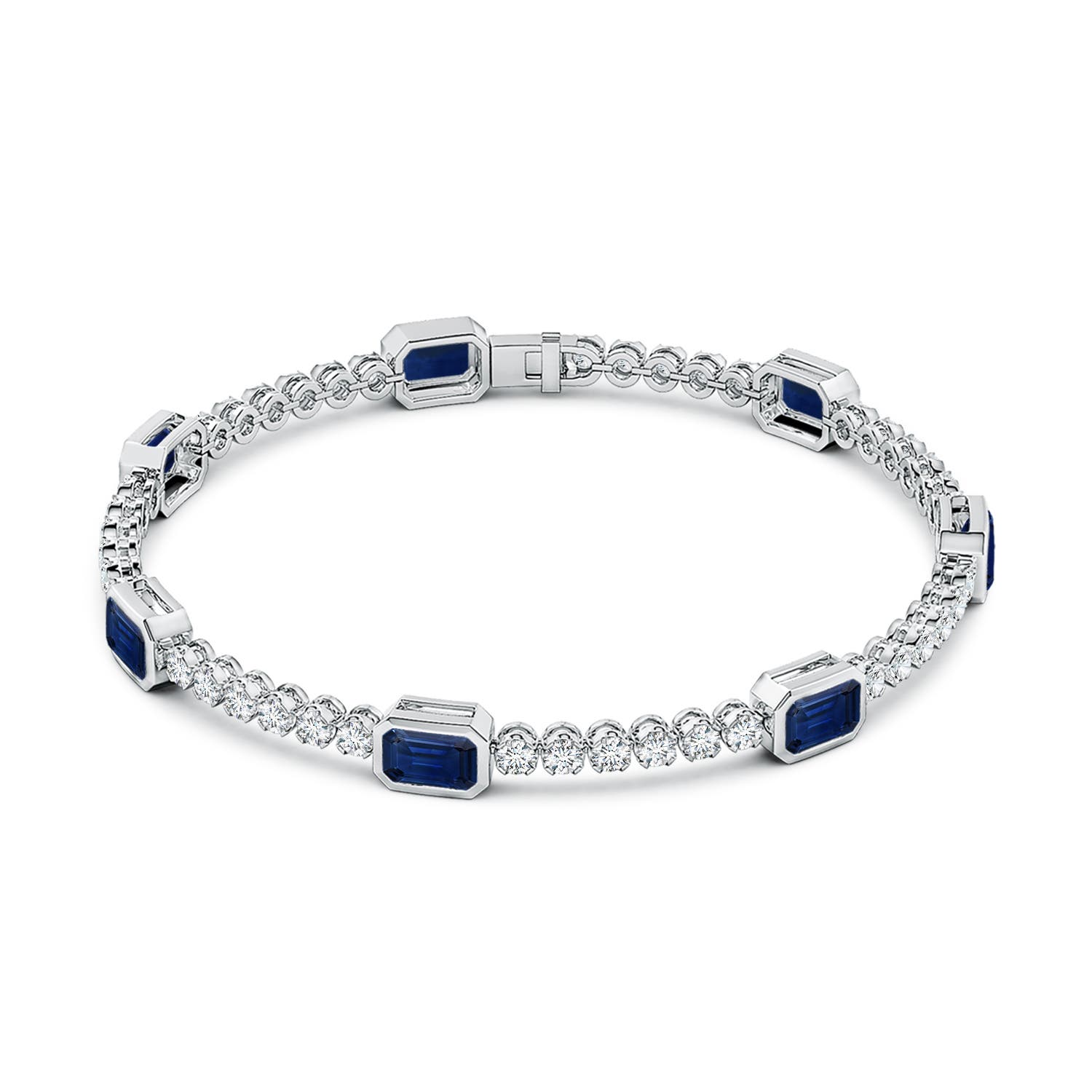 6x4mm AAA Bezel-Set Blue Sapphire and Diamond Tennis Bracelet in White Gold - side 2