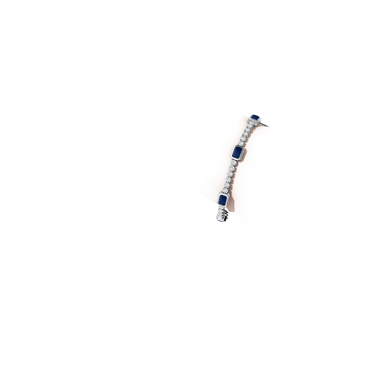 6x4mm AAA Bezel-Set Blue Sapphire and Diamond Tennis Bracelet in White Gold - body_arm