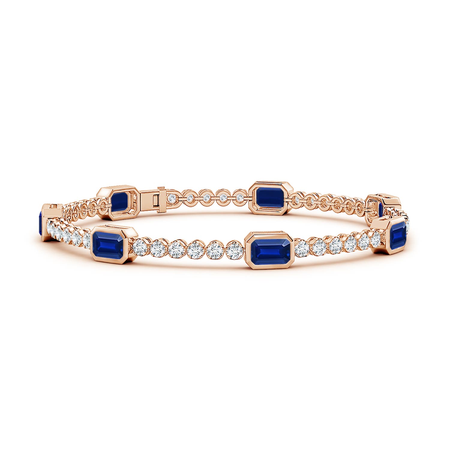 6x4mm AAAA Bezel-Set Blue Sapphire and Diamond Tennis Bracelet in Rose Gold