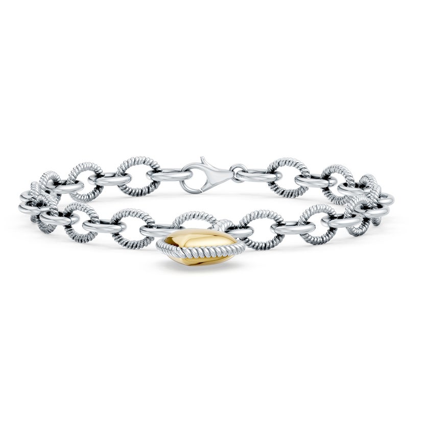 Oxidized Sterling Silver and 18K Yellow Gold Heart Charm Chain