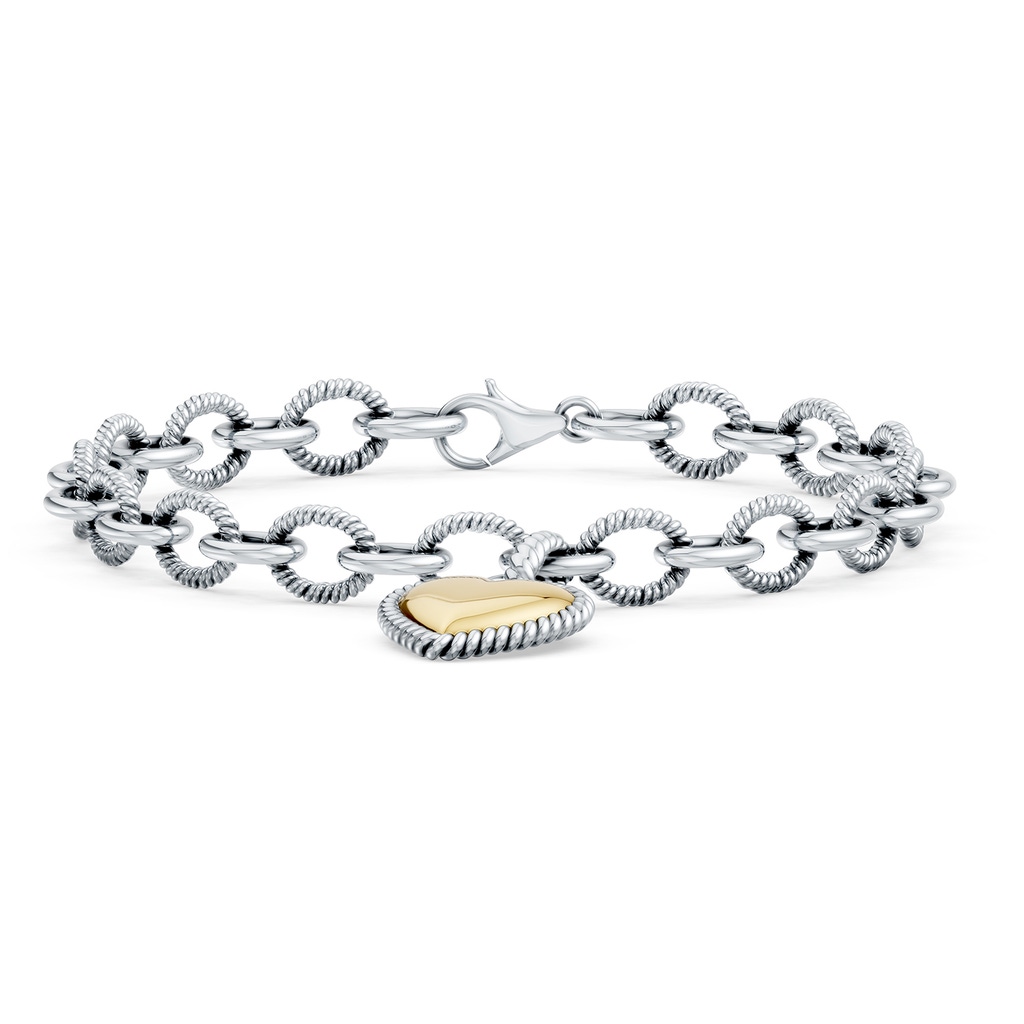 Lobster Claw 70 Oxidized Sterling Silver and 18K Yellow Gold Heart Charm Chain Bracelet in  Sterling Silver & 18K Yellow Gold
