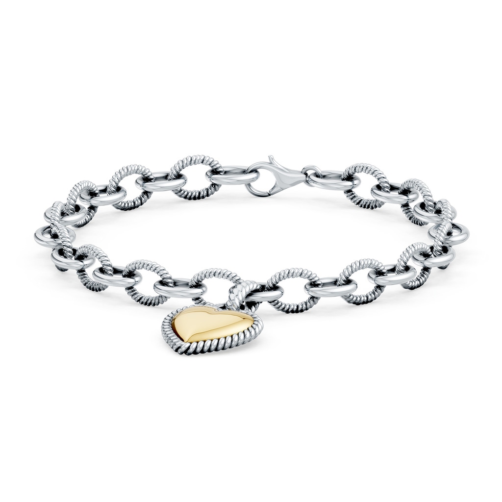 Lobster Claw 70 Oxidized Sterling Silver and 18K Yellow Gold Heart Charm Chain Bracelet in  Sterling Silver & 18K Yellow Gold - side 199