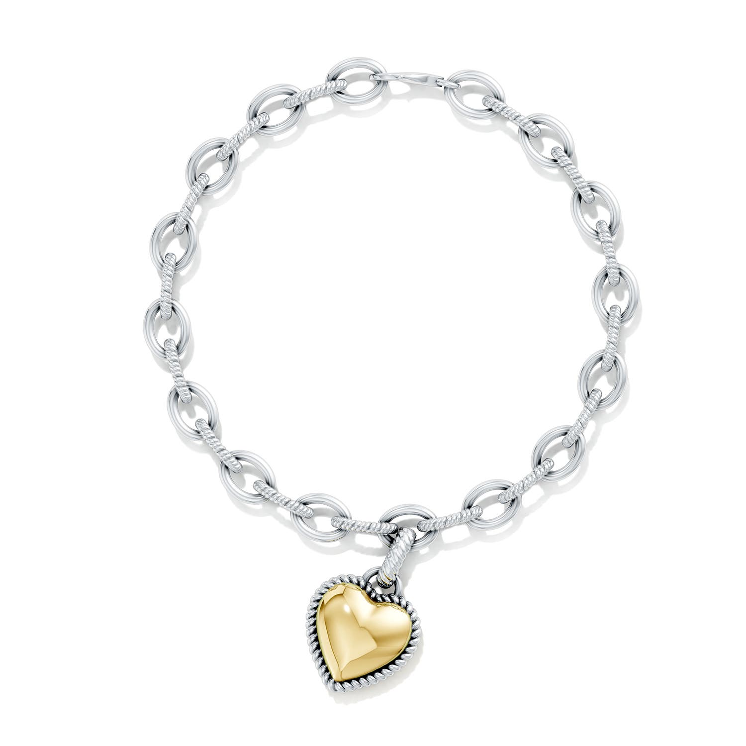 Lobster Claw 70 Oxidized Sterling Silver and 18K Yellow Gold Heart Charm Chain Bracelet in  Sterling Silver & 18K Yellow Gold - side 5