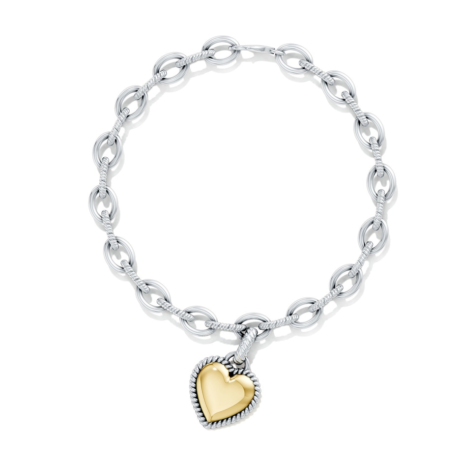 Lobster Claw 70 Oxidized Sterling Silver and 18K Yellow Gold Heart Charm Chain Bracelet in  Sterling Silver & 18K Yellow Gold side 399