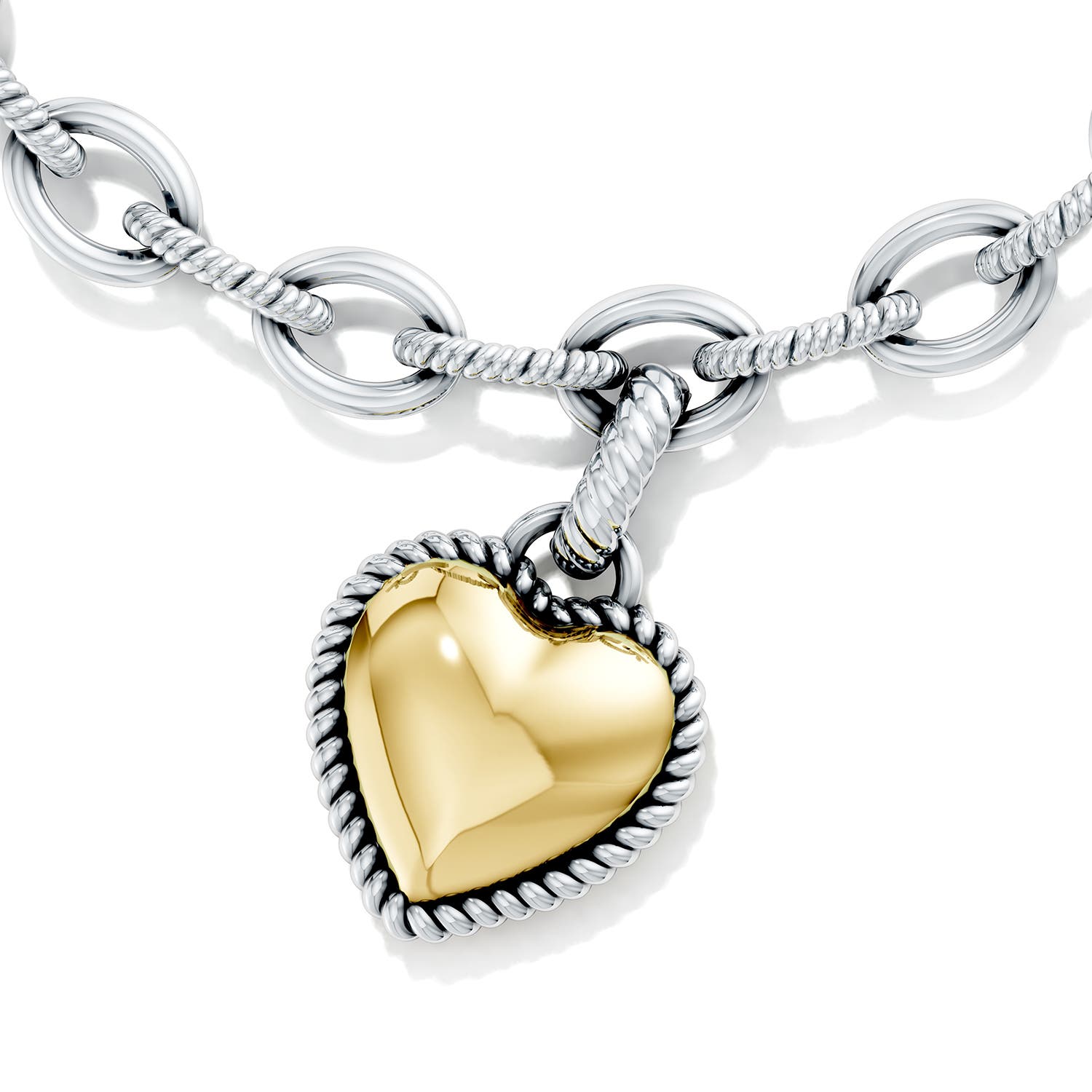 Lobster Claw 70 Oxidized Sterling Silver and 18K Yellow Gold Heart Charm Chain Bracelet in  Sterling Silver & 18K Yellow Gold - side 6