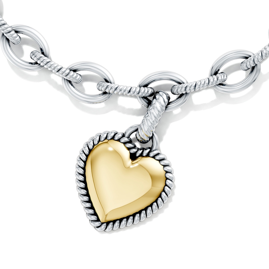 Lobster Claw 70 Oxidized Sterling Silver and 18K Yellow Gold Heart Charm Chain Bracelet in  Sterling Silver & 18K Yellow Gold side 499