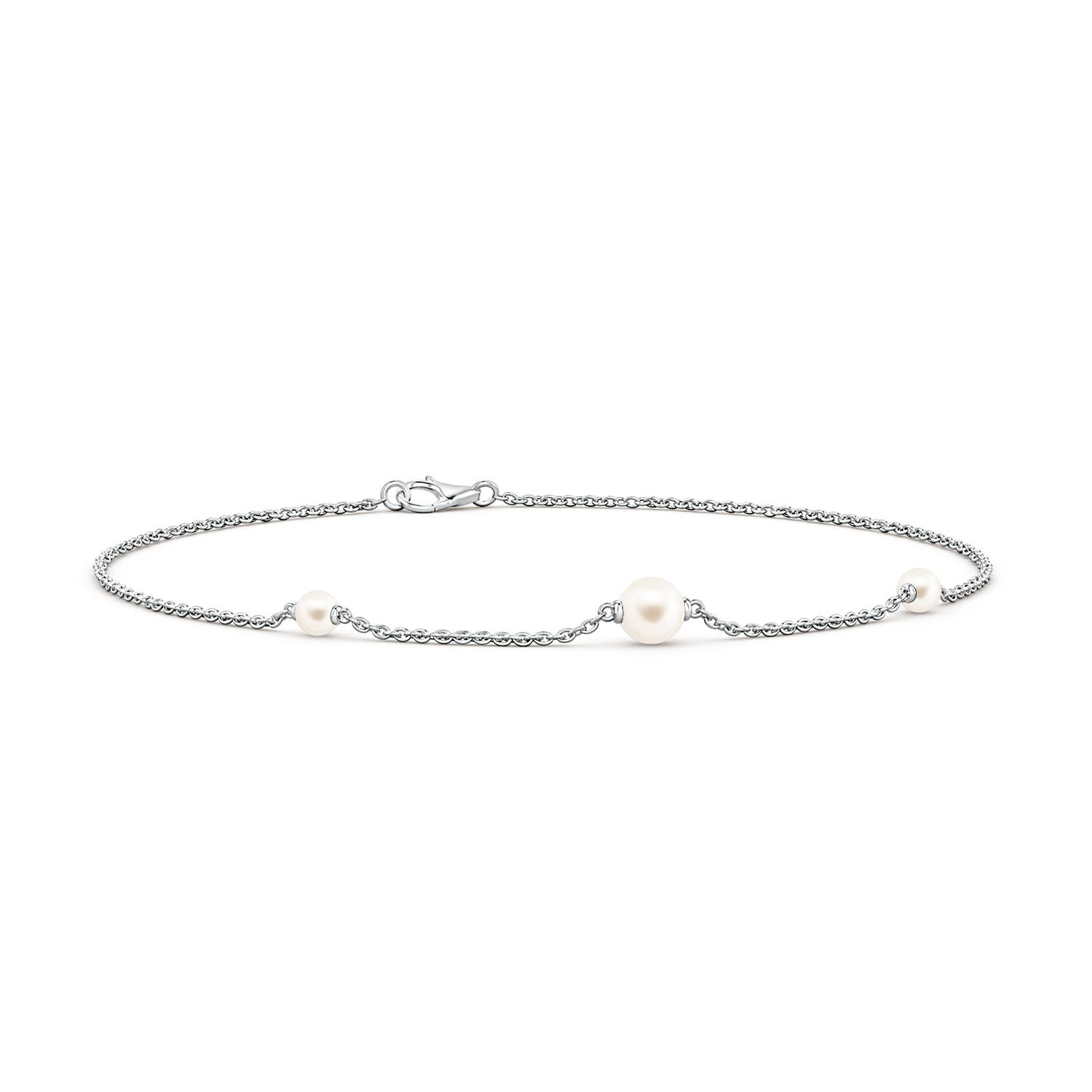 4mm AAA Asymmetrical Freshwater Pearl Station Chain Link Bracelet in 18K White Gold
