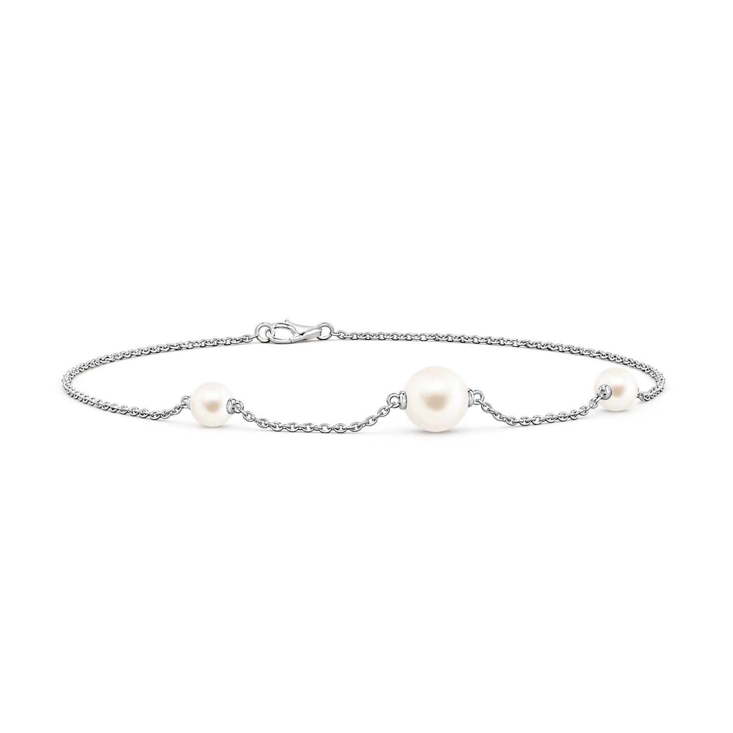 6mm AAA Asymmetrical Freshwater Pearl Station Chain Link Bracelet in White Gold