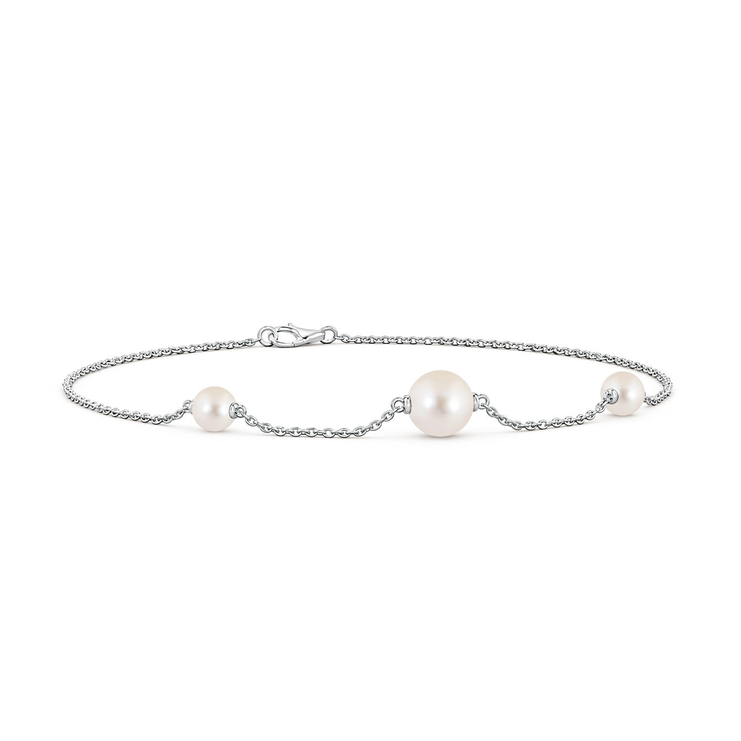 6mm AAAA Asymmetrical Freshwater Pearl Station Chain Link Bracelet in 18CT White Gold