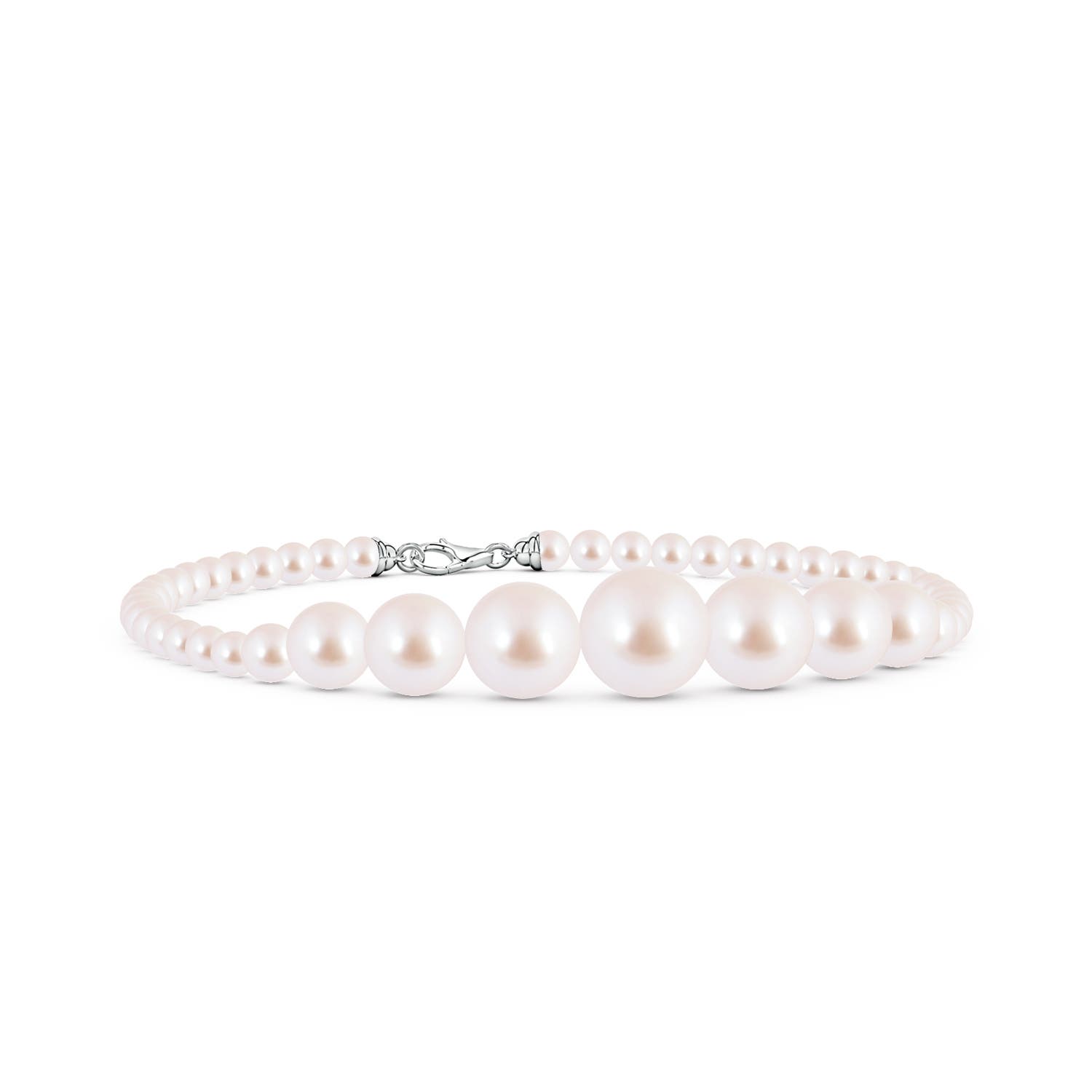 9mm AAA Graduated Akoya Pearl Single Strand Bead Bracelet in White Gold
