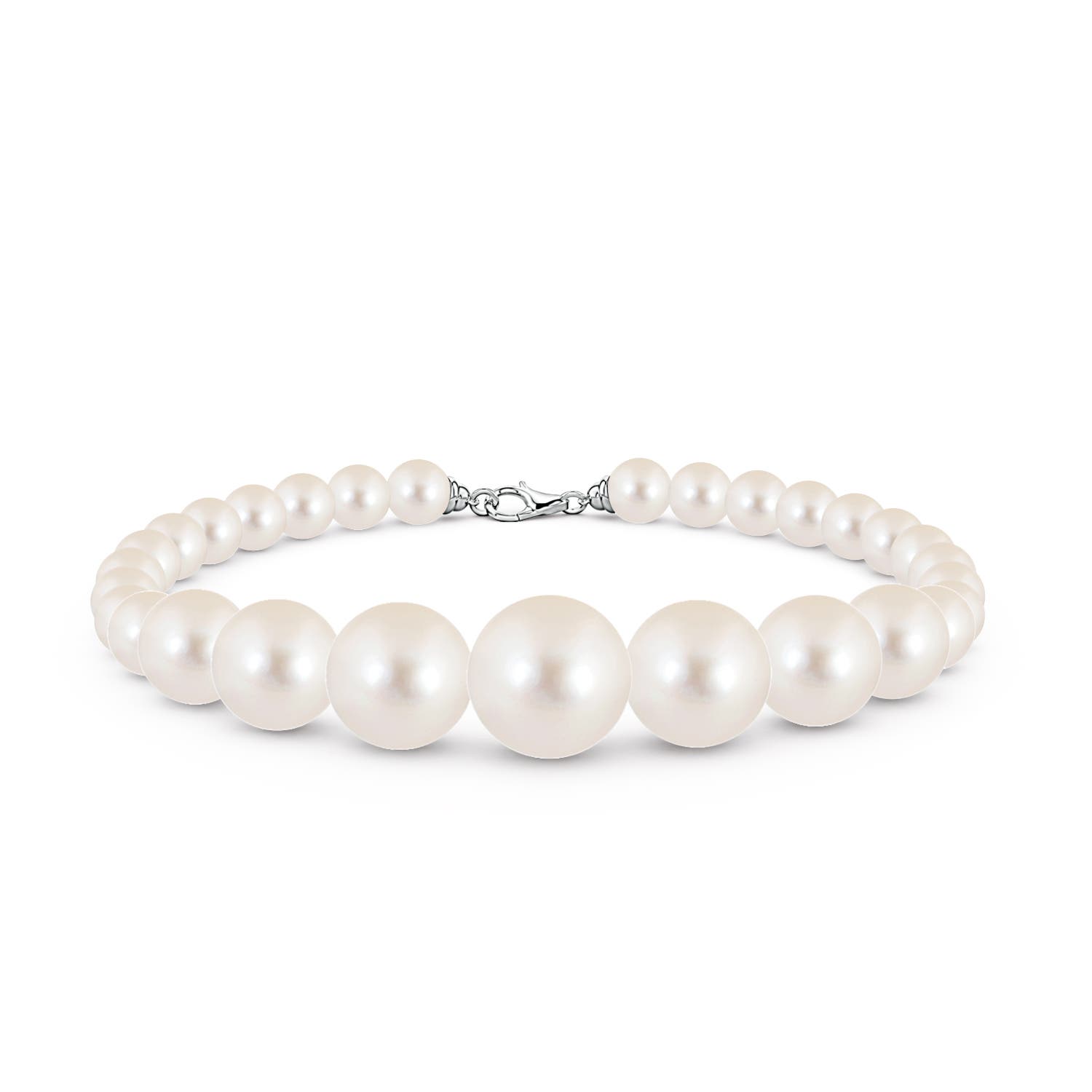 11mm AAAA Graduated Freshwater Pearl Single Strand Bead Bracelet in 18K White Gold