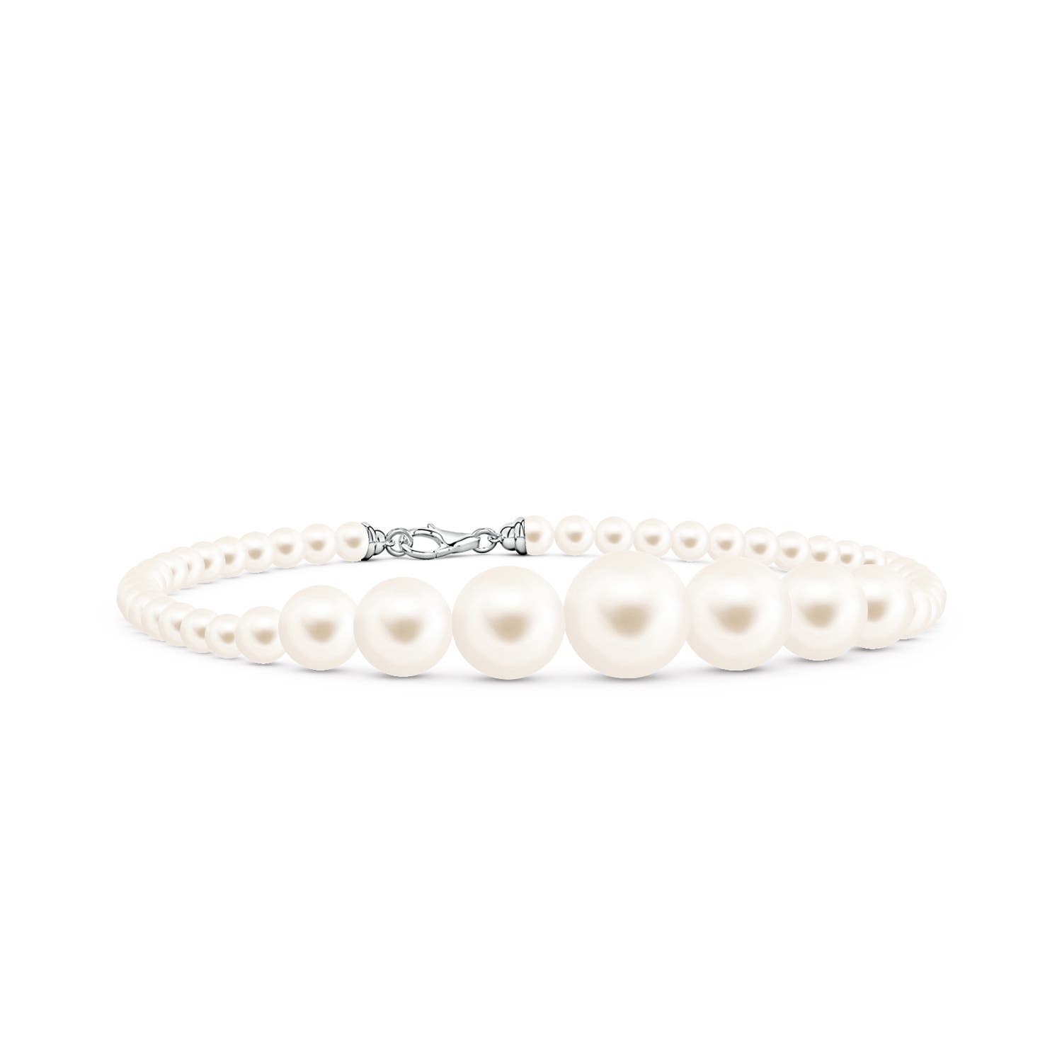 9mm AAA Graduated Freshwater Pearl Single Strand Bead Bracelet in White Gold