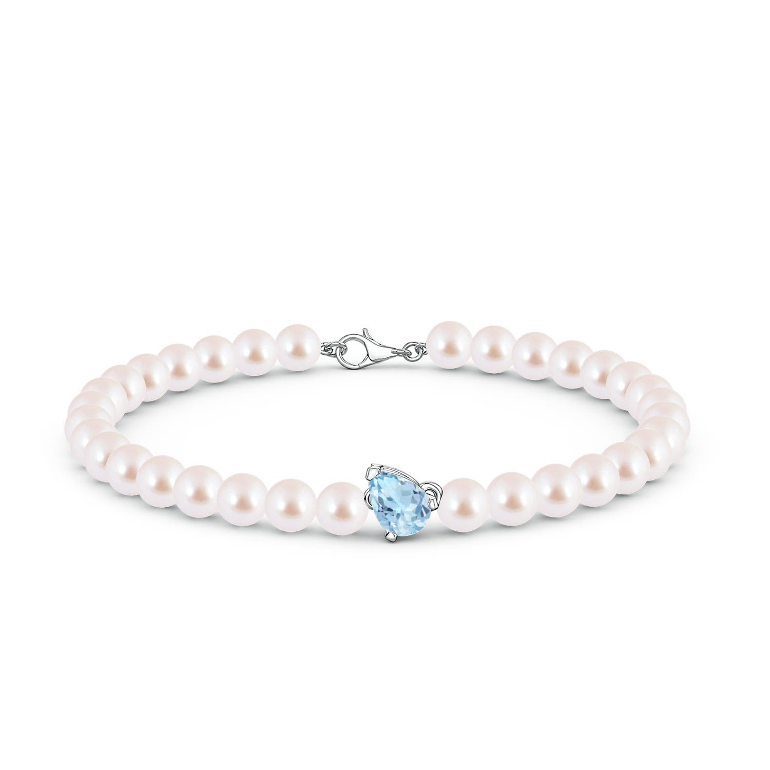 7x5mm AAA Offset Pear Aquamarine and Akoya Pearl Single Strand Bracelet in White Gold - side 2