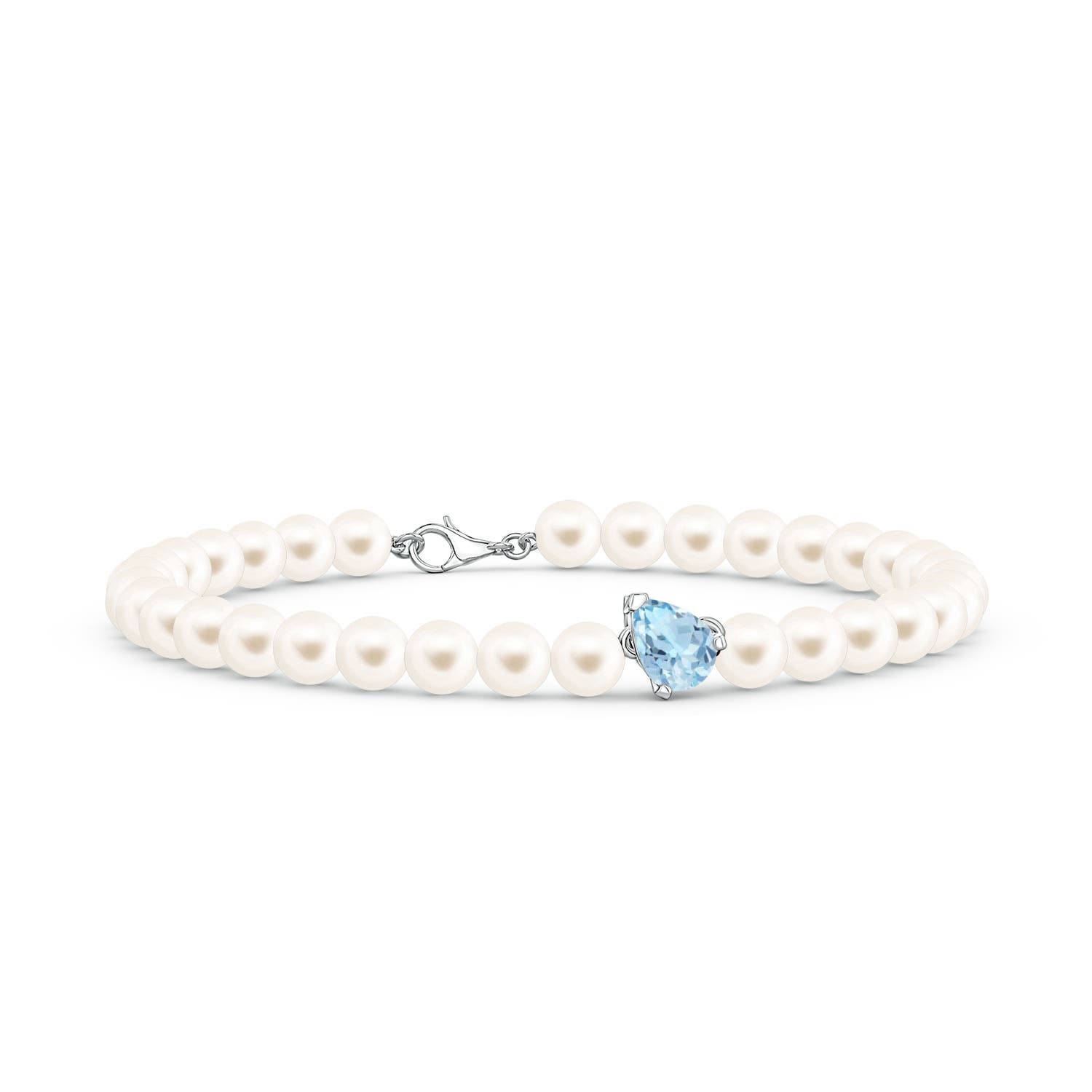 7x5mm AAA Offset Pear Aquamarine and Freshwater Pearl Single Strand Bracelet in White Gold