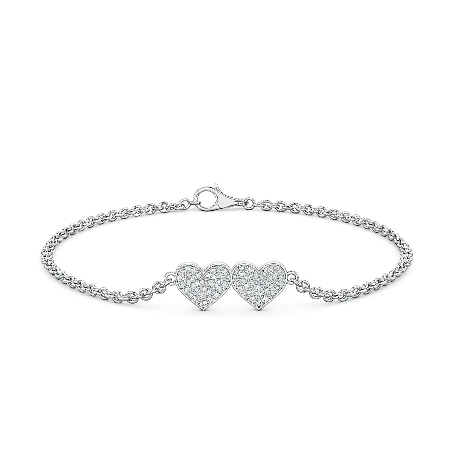 0.9mm GVS2 Pavé Diamond Double Heart Chain Bracelet in 18K White Gold