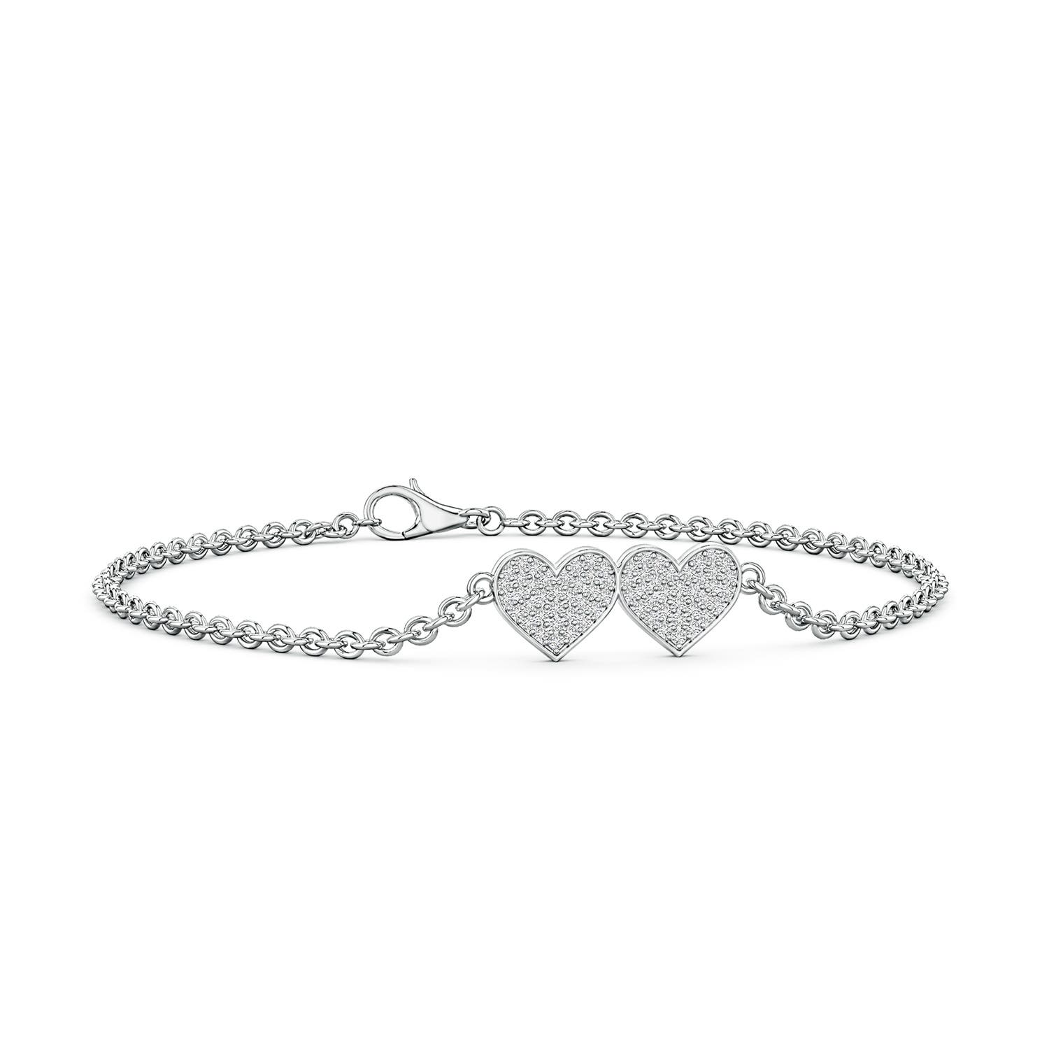 0.9mm HSI2 Pavé Diamond Double Heart Chain Bracelet in 18K White Gold