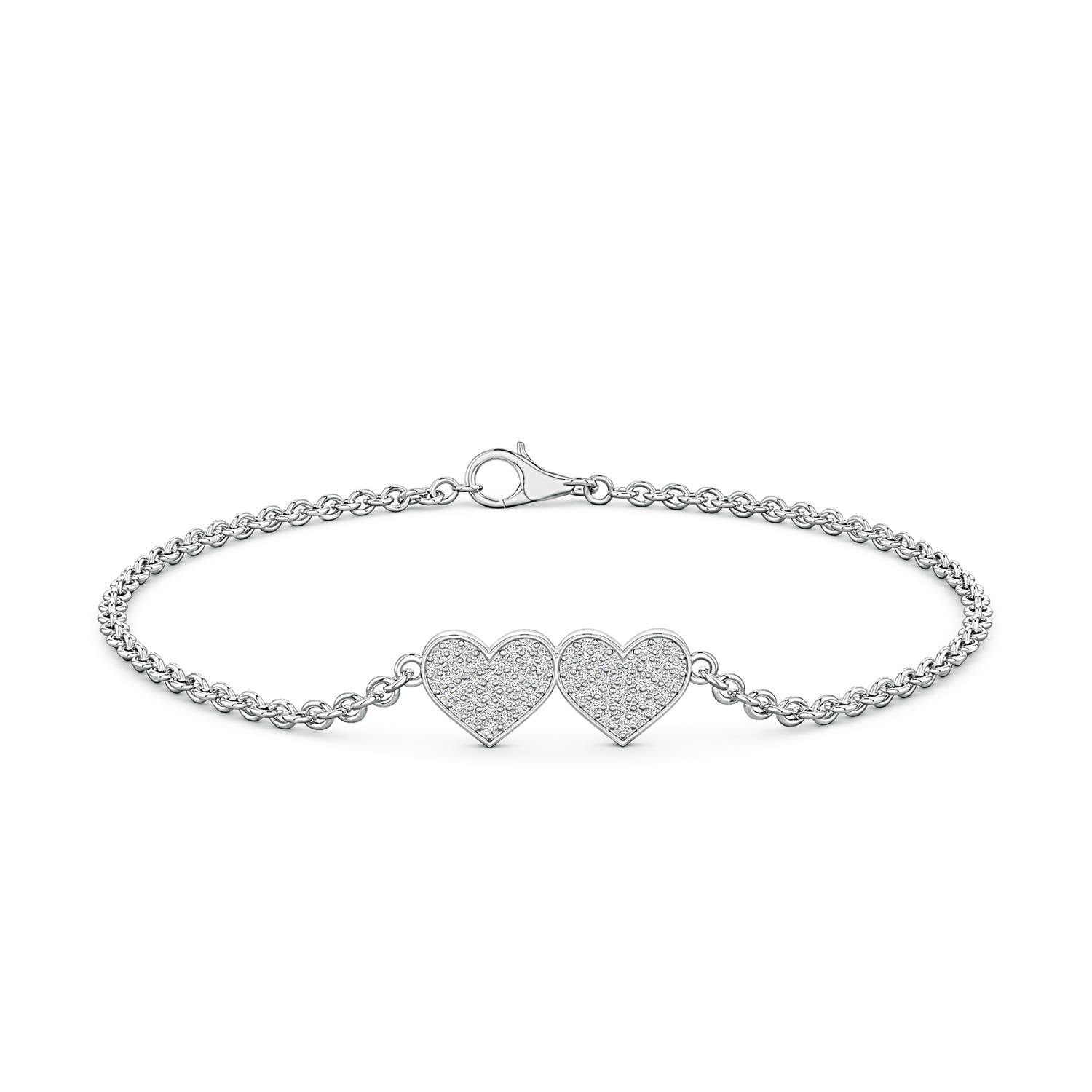 0.9mm HSI2 Pavé Diamond Double Heart Chain Bracelet in 18K White Gold